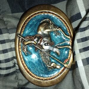 GREAT AMERICAN BELT BUCKLE " END OF THE TRAIL " ENAMEL NATIVE AMERICAN INDIAN